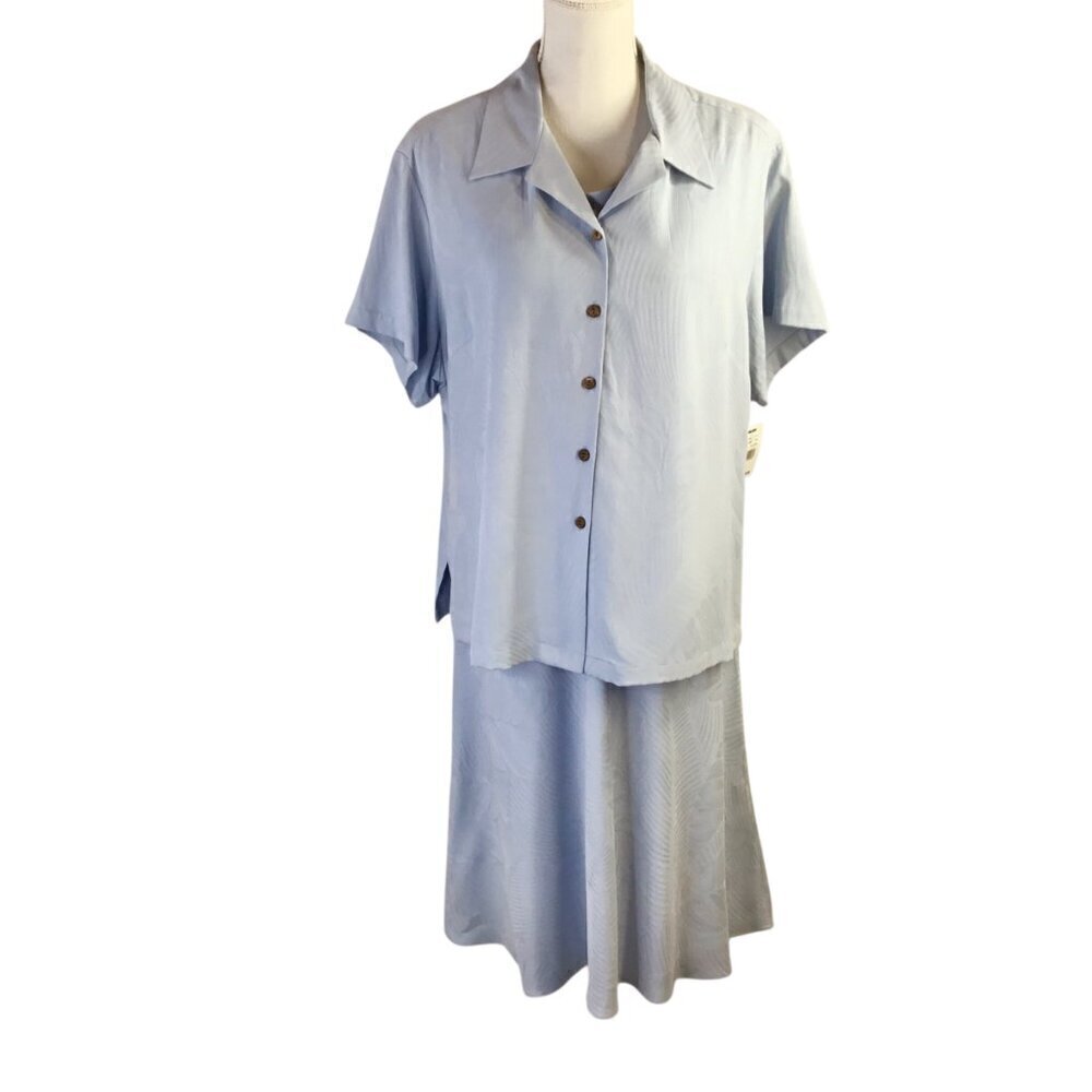 Hilo Hattie NWT Silk Dress Set Sheath & Jacket Size Large Blue Floral Hawaiian